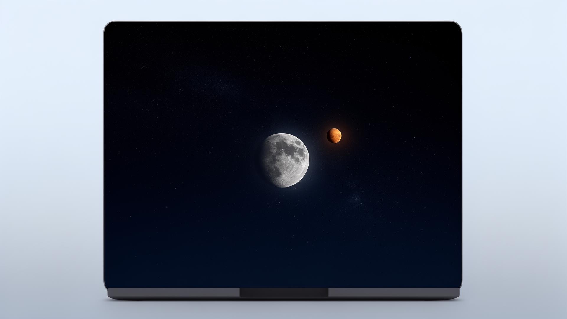 A cinematic view of the Moon and Mars in deep space, the visual inspiration behind the Findables brand.